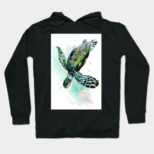 Sea Turtle, Blue turquoise olive green navy blue artwork underwater Hoodie